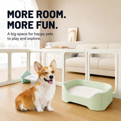 Transparent White Pet Playpen with Door - Foldable Indoor Dog Fence Available in 8, 10, or 12 Panels, Portable Home Enclosure for Dogs and Cats