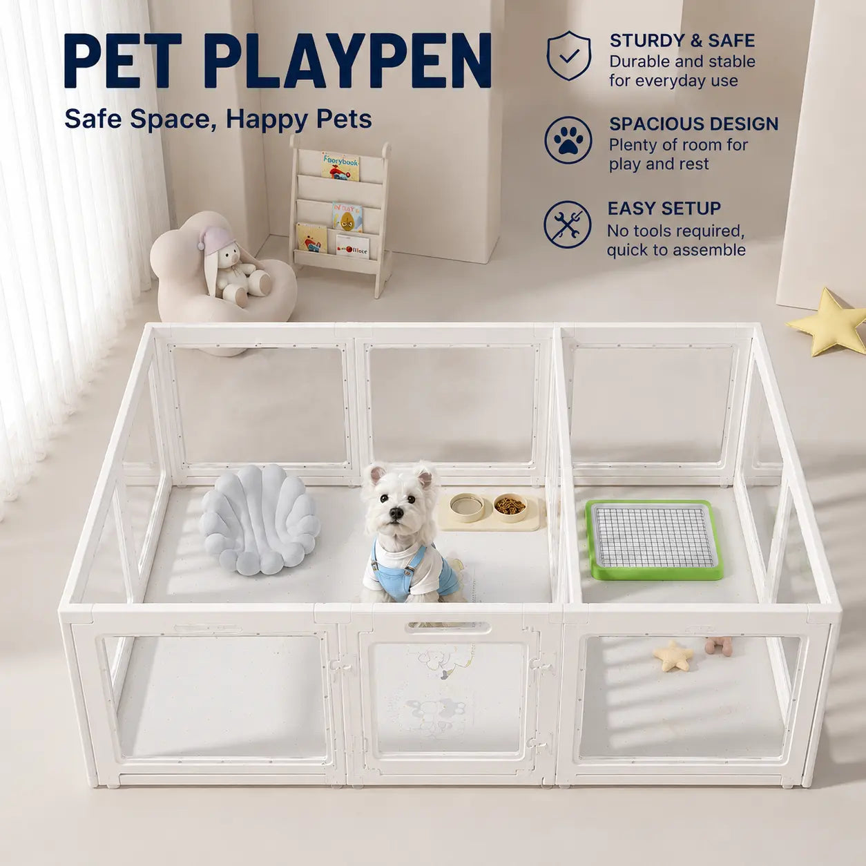 Transparent White Pet Playpen with Door - Foldable Indoor Dog Fence Available in 8, 10, or 12 Panels, Portable Home Enclosure for Dogs and Cats