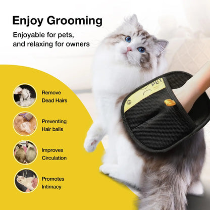 Electrostatic Pet Grooming Gloves - 2-Way Brush, Soft Versatile Cleaning Tool for Cats & Dogs, Fur Remover, Lint Remover Hair Removal Mitts & Rollers