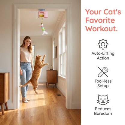 Interactive Retractable Bungee Cat Toy - Automatic Hanging Door Teaser, USB Rechargeable Auto Lifting Exercise Device for Indoor Play and Boredom Relief