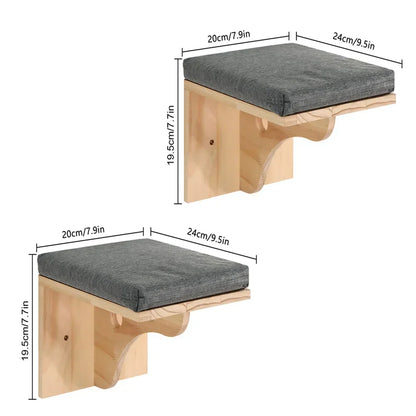 Wooden Cat Tree Tower Cat Wall Furniture Climbing Shelves Perches Sisal Scratcher Hammock Steps and Ladder Indoor Cats Walk Gym